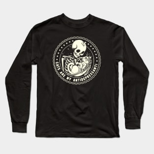 Cats Are My Antidepressant! Funny Skeleton Long Sleeve T-Shirt